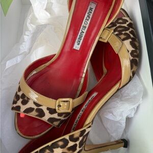 Manolo Blahnik Leopard Heels with Red Insole